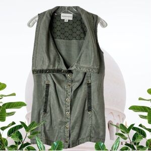 Anthropologie Marrakech Tombolo  Utility Vest Size L Army Green Pockets Snap Up